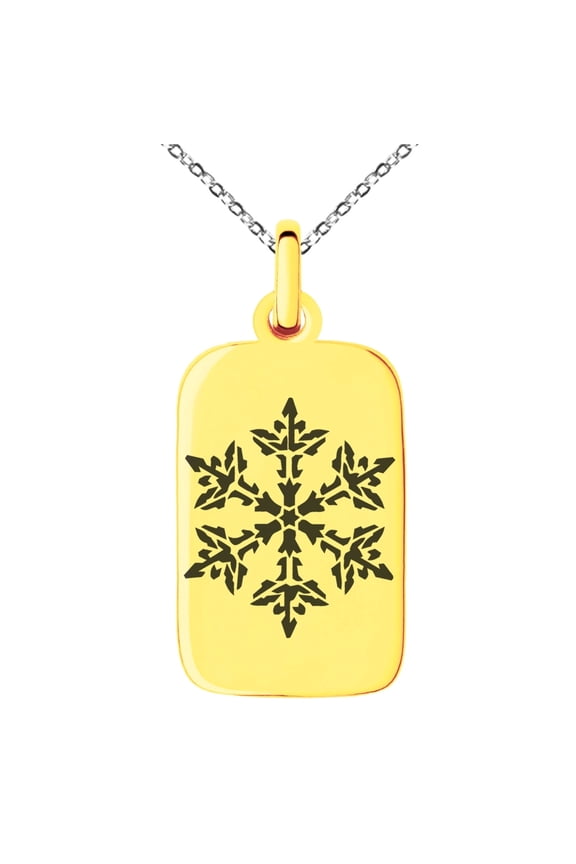 Stainless Steel Rose Gold Thorned Snowflake Engraved Small Rectangle Dog Tag Charm Pendant Necklace