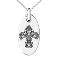 thumbnail image 1 of Tioneer Stainless Steel Royal Fleur De Lis Engraved Small Oval Charm Pendant Necklace, 1 of 4