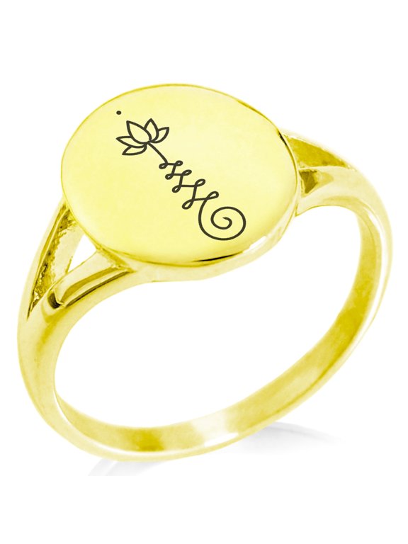 Stainless Steel Sacred Lotus Unalome Minimalist Oval Top Polished Statement Signet Ring