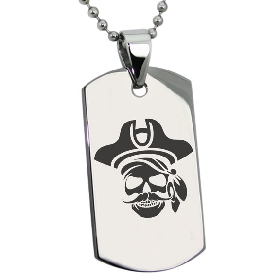 Tioneer Stainless Steel Sea Dog Pirate Skull Emblem Engraved Dog Tag Pendant Necklace