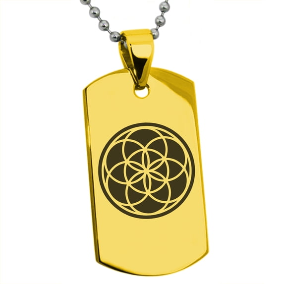 Tioneer Stainless Steel Seed of Life Engraved Dog Tag Pendant Necklace