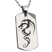 Tioneer Stainless Steel Shadow Dragon Engraved Dog Tag Pendant Necklace