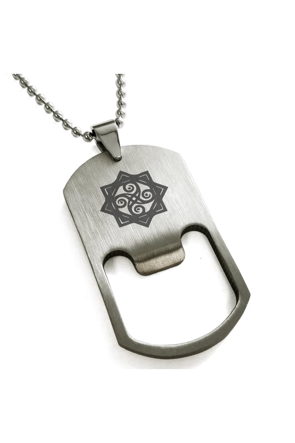 Stainless Steel Shadow Magic Rune Engraved Bottle Opener Dog Tag Pendant Necklace