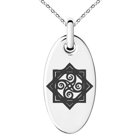 Tioneer Stainless Steel Shadow Magic Rune Engraved Small Oval Charm Pendant Necklace