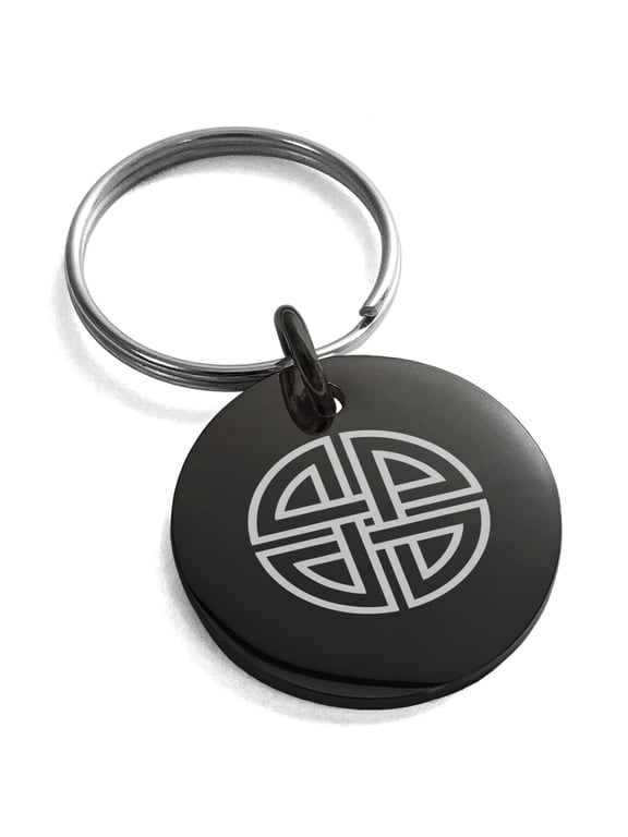 Stainless Steel Shield Knot Viking Norse Rune Engraved Small Medallion Circle Charm Keychain Keyring