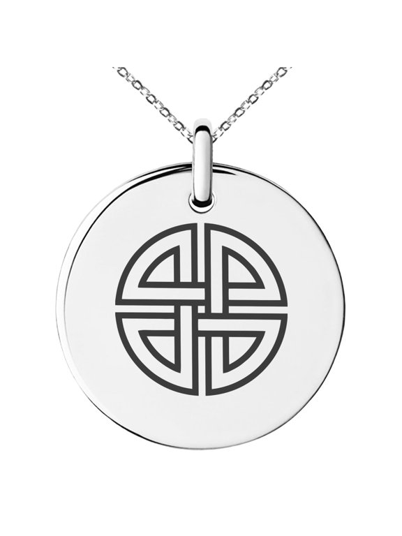 Stainless Steel Shield Knot Viking Norse Rune Engraved Adult Small Medallion Circle Charm Pendant