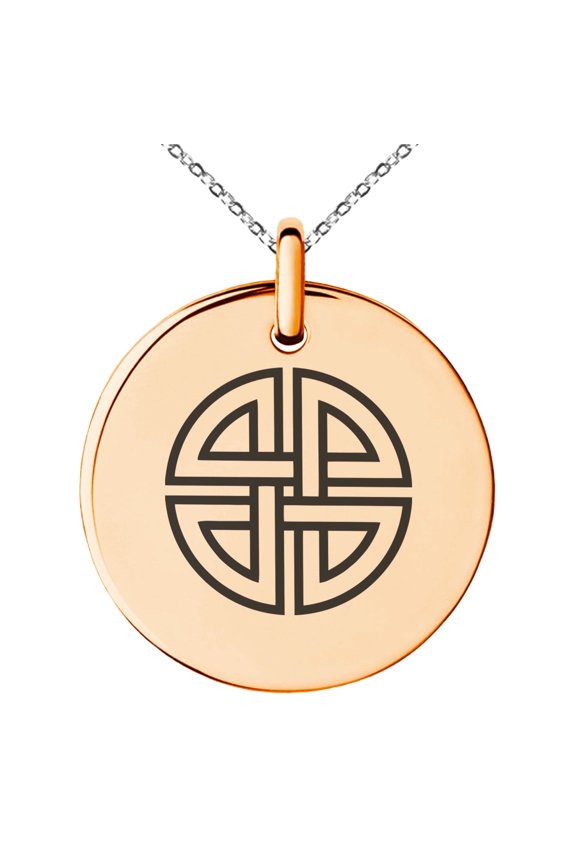 Stainless Steel Shield Knot Viking Norse Rune Engraved Small Medallion Circle Charm Pendant Necklace