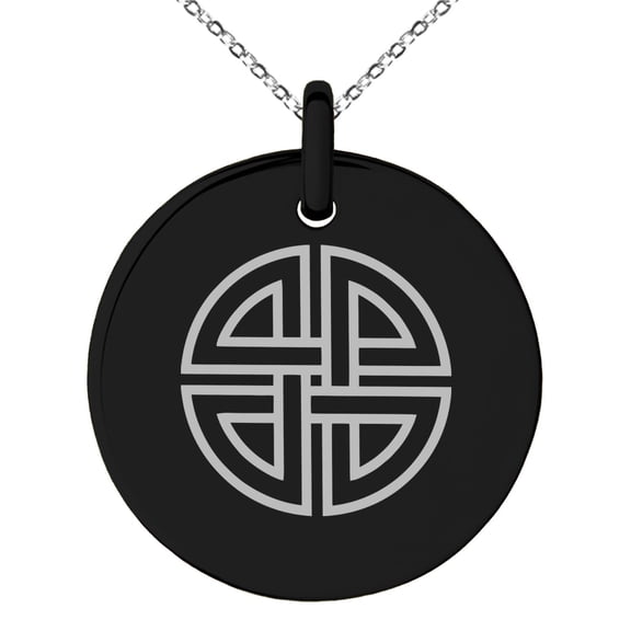 Tioneer Stainless Steel Shield Knot Viking Norse Rune Engraved Small Medallion Circle Charm Pendant Necklace