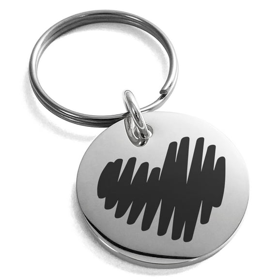 Tioneer Stainless Steel Stroke Sketch Heart Engraved Small Medallion Circle Charm Keychain Keyring