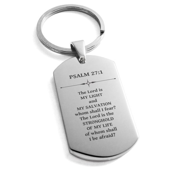 Tioneer Stainless Steel Stronghold of My Life Psalm 27:1 Dog Tag Keychain Keyring