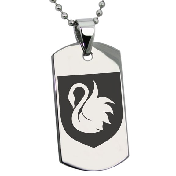 Tioneer Stainless Steel Swan Harmony Coat of Arms Shield Engraved Dog Tag Pendant Necklace