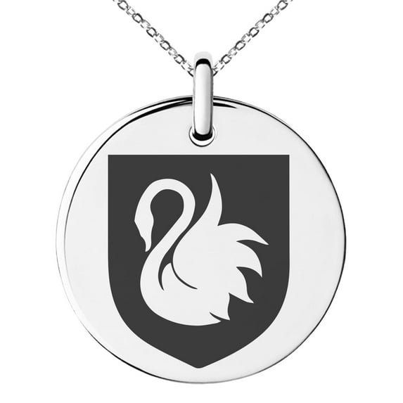 Tioneer Stainless Steel Swan Harmony Coat of Arms Shield Engraved Small Medallion Circle Charm Pendant Necklace