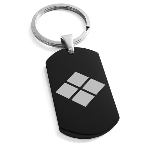 Tioneer Stainless Steel Takeda Samurai Crest Engraved Rectangular Dog Tag Keychain Keyring For Unisex 30mm.