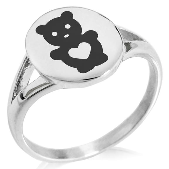 Tioneer Stainless Steel Teddy Bear Love Minimalist Oval Top Polished Statement Ring
