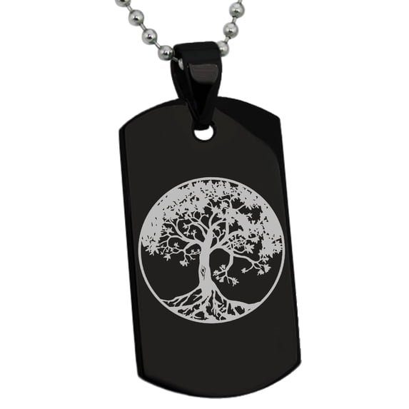 Tioneer Stainless Steel Tree of Life Engraved Dog Tag Pendant Necklace