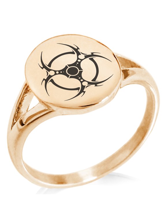 Stainless Steel Tribal Barbed Wire Biohazard Minimalist Oval Top Polished Statement Signet Ring