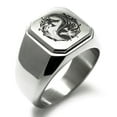 thumbnail image 1 of Tioneer Stainless Steel Tribal Dragon Yin Yang Engraved Square Flat Top Biker Style Polished Signet Ring, 1 of 1