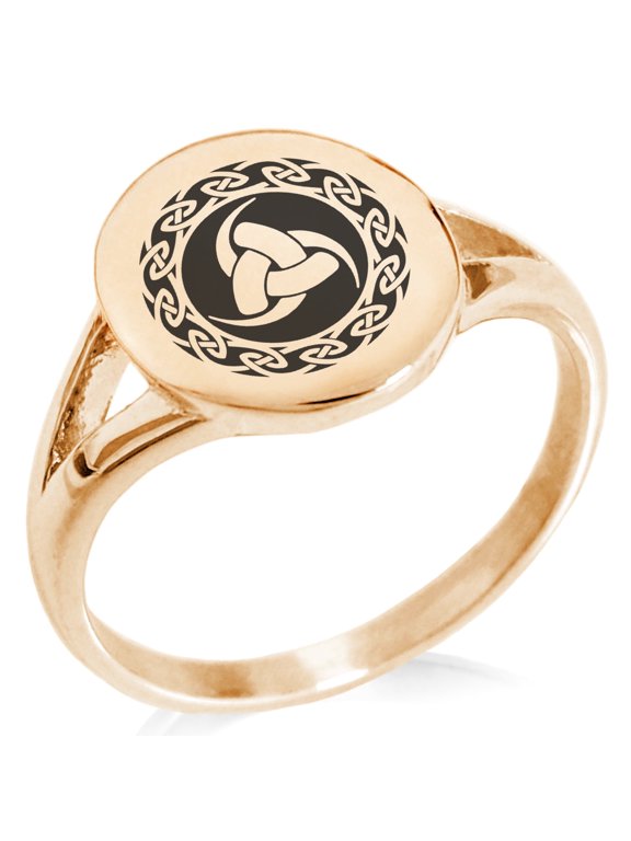 Stainless Steel Triskelion Triple Horn of Odin Viking Minimalist Oval Top Polished Statement Signet Ring