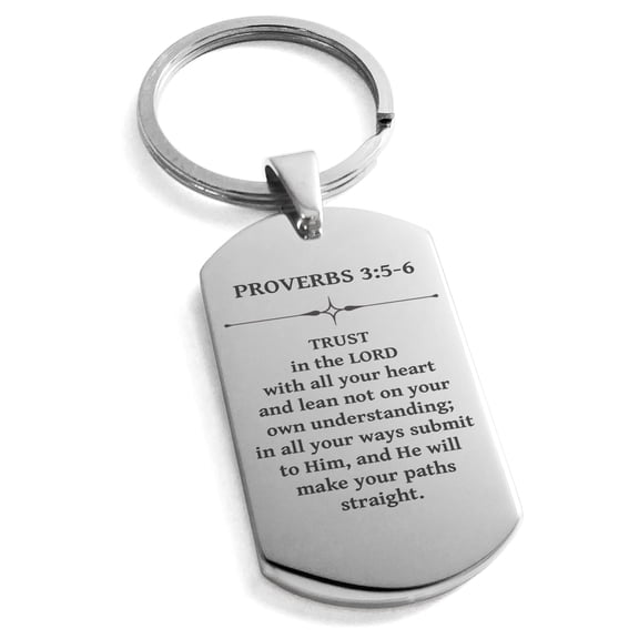 Tioneer Stainless Steel Trust in the Lord Proverbs 3:5-6 Dog Tag Keychain Keyring