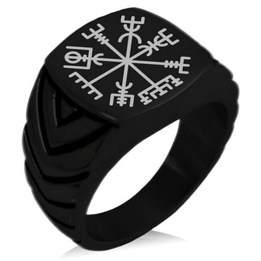 Tioneer Stainless Steel Vegvisir Viking Compass Chevron Pattern Biker Style Polished Ring