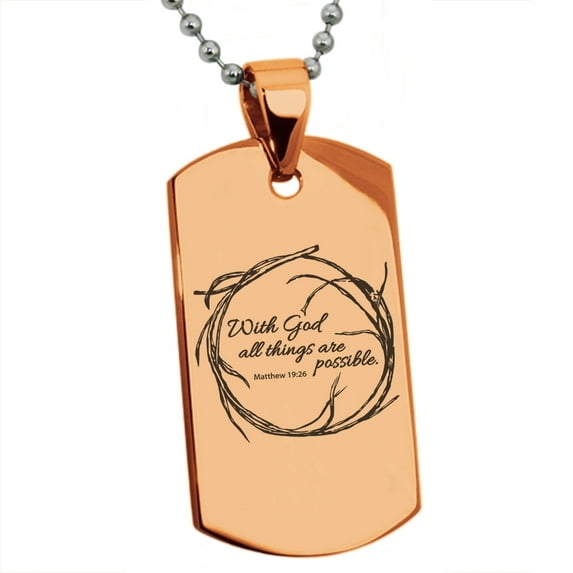 Tioneer Stainless Steel With God All Things Are Possible Matthew 19:26 Engraved Dog Tag Pendant Necklace
