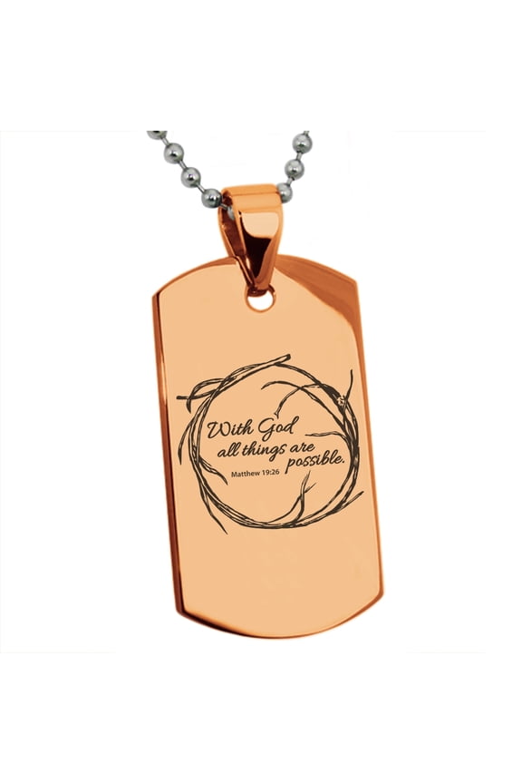 Stainless Steel With God All Things Are Possible Matthew 19:26 Engraved Dog Tag Pendant Necklace