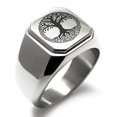 thumbnail image 1 of Tioneer Stainless Steel Yggdrasil Great Tree of Life Viking Norse Engraved Square Flat Top Biker Style Polished Signet Ring, 1 of 1