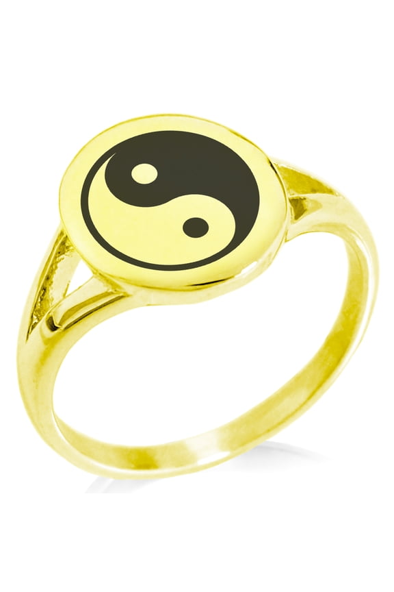 Stainless Steel Yin Yang Minimalist Oval Top Polished Statement Signet Ring