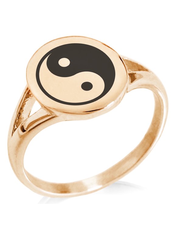 Stainless Steel Yin Yang Minimalist Oval Top Polished Statement Signet Ring