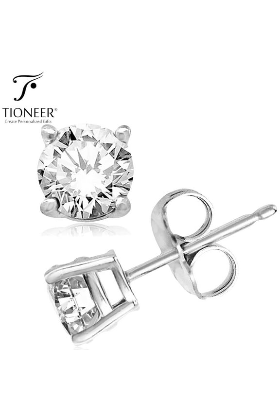 Sterling Silver 925 Dark Brilliant Round-Cut Solitaire Style CZ Earring Stud Men Women 3mm