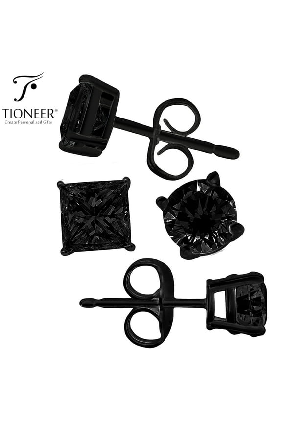 Sterling Silver 925 Round Brilliant Cut Dark Cubic Zirconia Earrings, Earrings for Men and Women, 2mm, Black