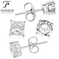 thumbnail image 1 of Tioneer 925 Sterling Silver Brilliant Cut Cubic Zirconia Earrings, Earrings for Women & Men, Round or Square, 1 of 4