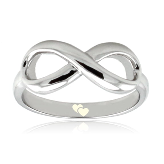 Tioneer Sterling Silver Adult Double Heart Icon Engraved Female Infinity Ring