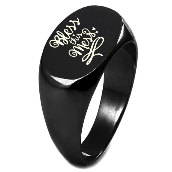 Tioneer Sterling Silver Bless This Mess Engraved Oval Flat Top Polished Ring