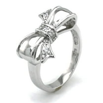 Tioneer Sterling Silver Cubic Zirconia Cute 3D Bow Infinity Promise Ring