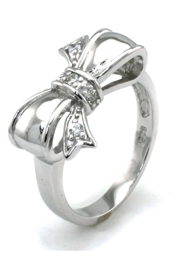 Sterling Silver Cubic Zirconia Cute 3D Bow Infinity Promise Ring