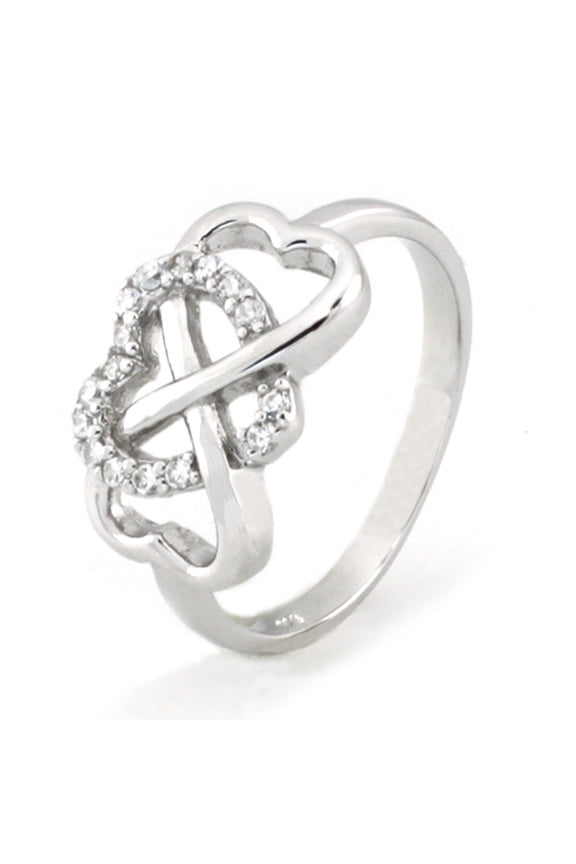 Sterling Silver Cubic Zirconia Heart Iconic Infinity Symbol Ring
