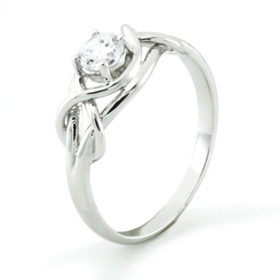 Tioneer Sterling Silver Cubic Zirconia Twisted Infinity Knot Solitaire Promise Engagement Ring