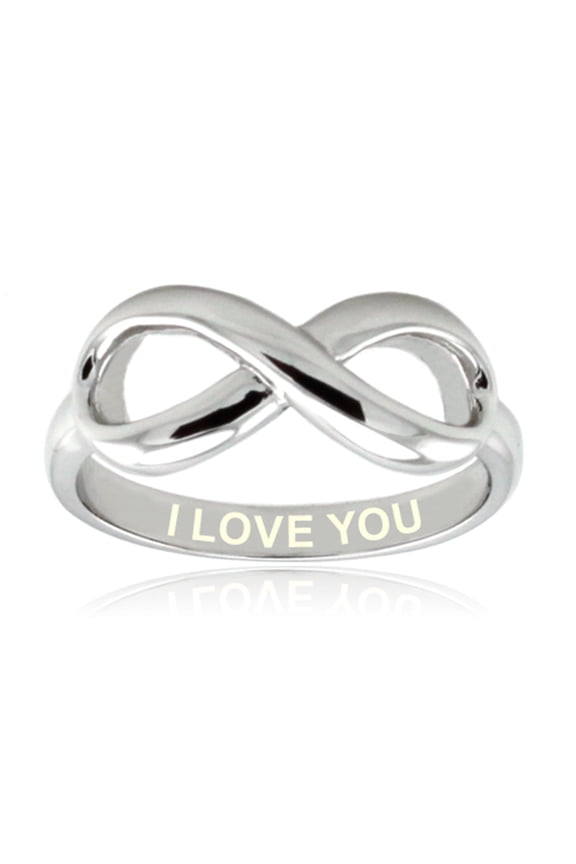 Sterling Silver I Love You Engraved CZ Infinity Ring
