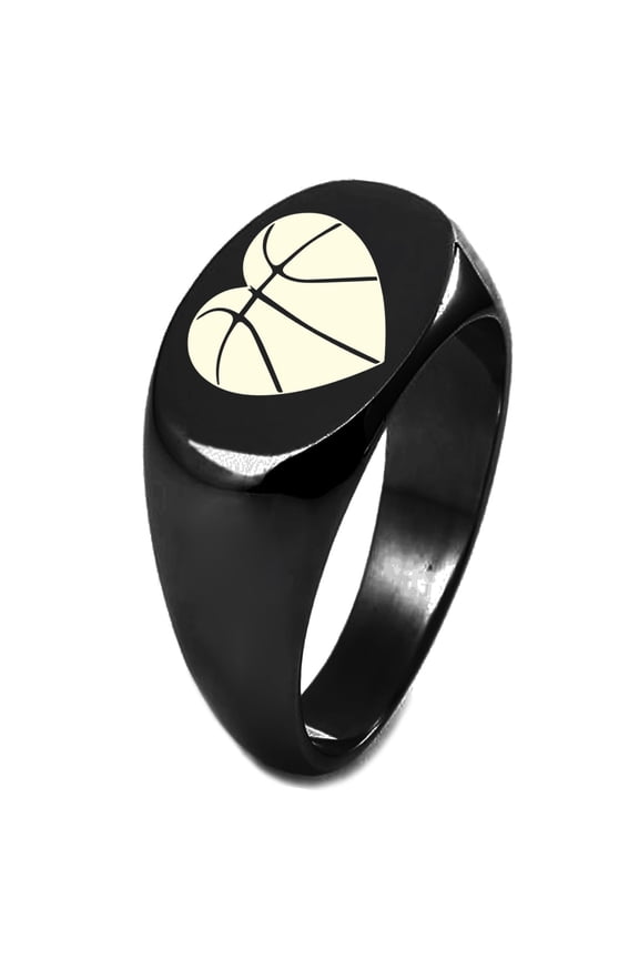 Sterling Silver Love Basketball Heart Engraved Oval Flat Top Polished Ring