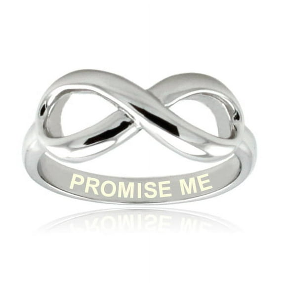 Tioneer Sterling Silver Promise Me CZ Engraved Infinity Ring
