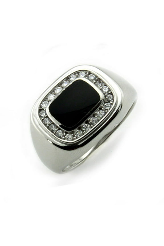 Sterling Silver Square Face Midnight Black Faux Onyx Biker Ring