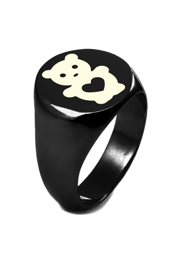 Sterling Silver Teddy Bear Love Engraved Round Flat Top Polished Ring