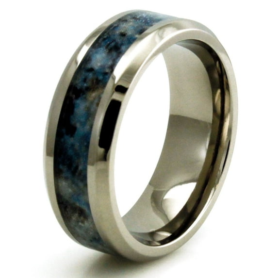 Tioneer Titanium Blue Marble Style Inlay Wedding Band Ring