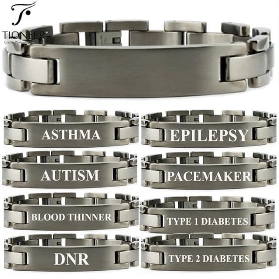 Tioneer Titanium Minimalistic Men's Classic ID Link Bracelet with Free Medical Engraving 8.5 inches.