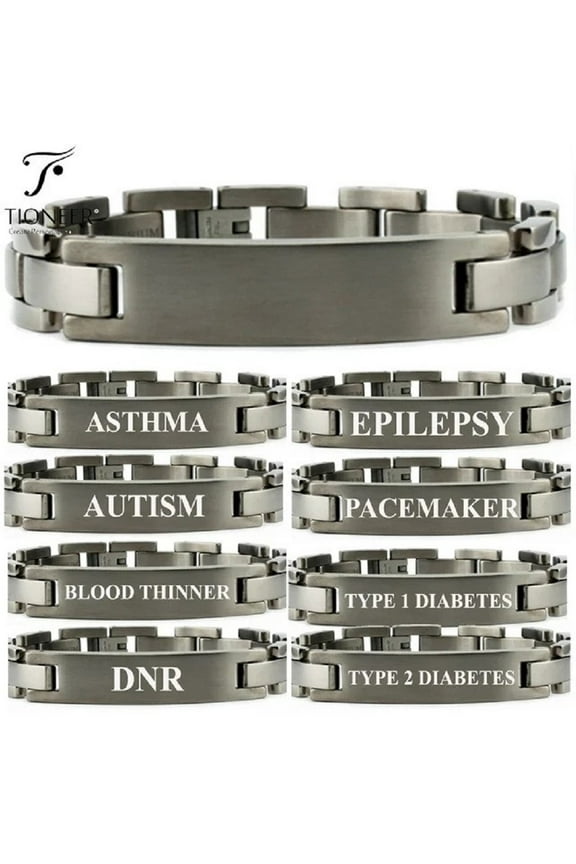 Titanium Minimalistic Men's Classic ID Link Bracelet with Free Medical Engraving 8.5 inches.