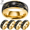thumbnail image 1 of Tioneer Tungsten Carbide 14K Gold Plated Black Lightning Design Wedding Band Ring Mens Womens 8mm w/ Free Engraving, 1 of 7