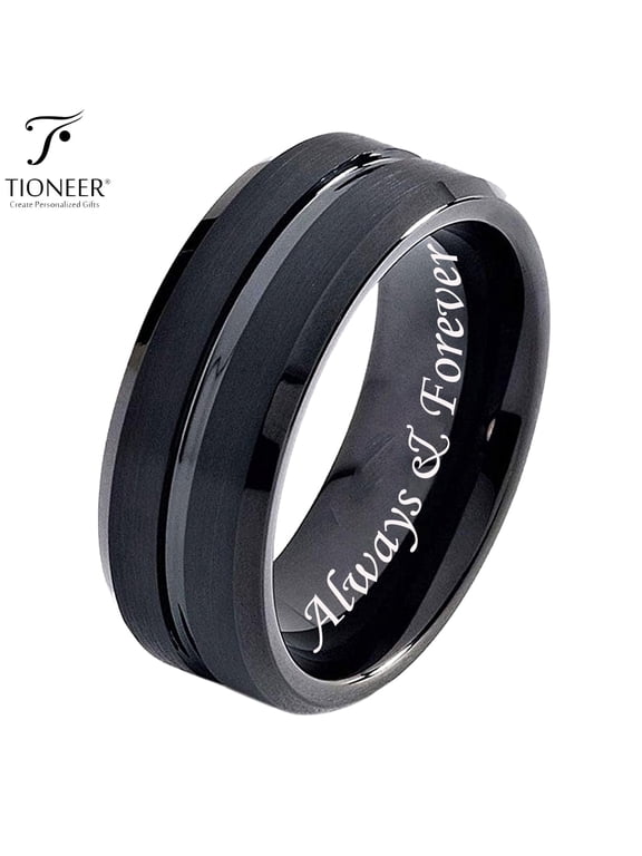 Tungsten Carbide Black Band with Groove Center Wedding Band Ring Mens Womens 8mm w/ Free Engraving