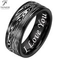 thumbnail image 1 of Tioneer Tungsten Carbide Band w/ Flowing River Damascus Design 8mm Ring in Black or Blue, 1 of 5