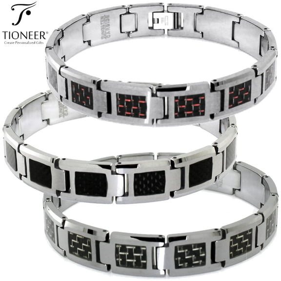 Tioneer Tungsten Carbide Black White Red Link Bracelet